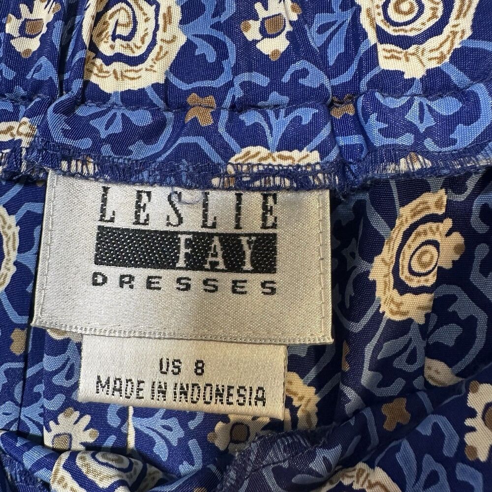 Leslie Fay 2 Piece Skirt Suit Size 8 Retro Pleated Midi Blue Aztec Vintage 80s - Picture 7 of 13